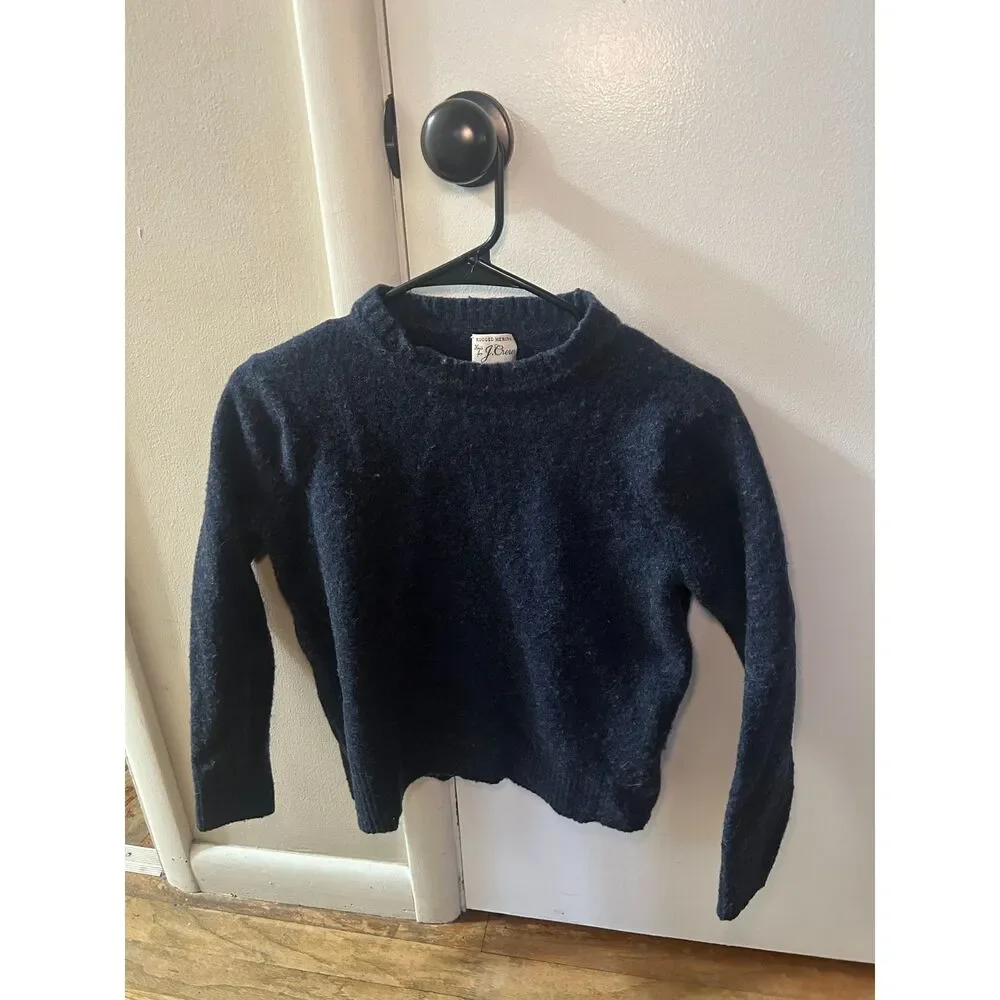 J. Crew Rugged Merino Wool Blend Sweater Large Navy Blue Crewneck Heritage